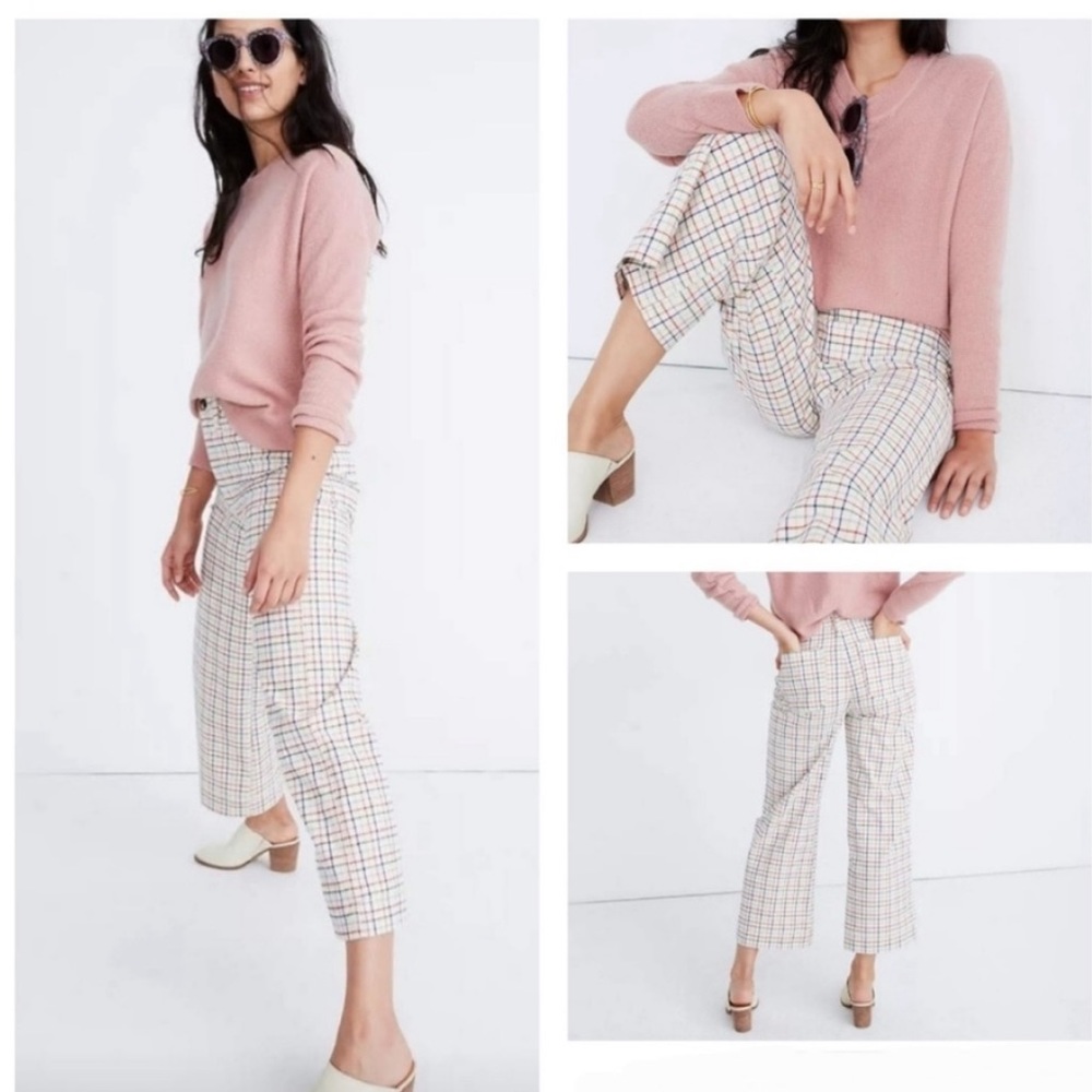 Madewell Emmett High Rise Plaid Check Wide Leg Crop Pant Preppy Colorful Size 32